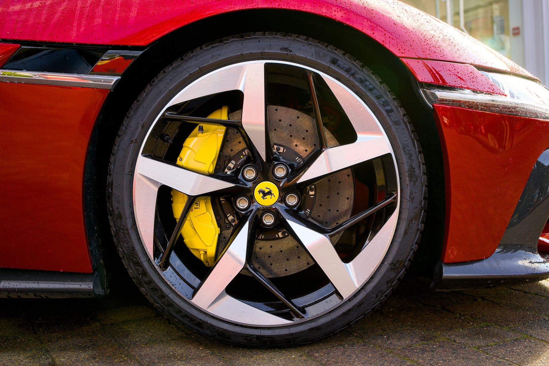 Alloy wheel and brake assembly during a tyre change